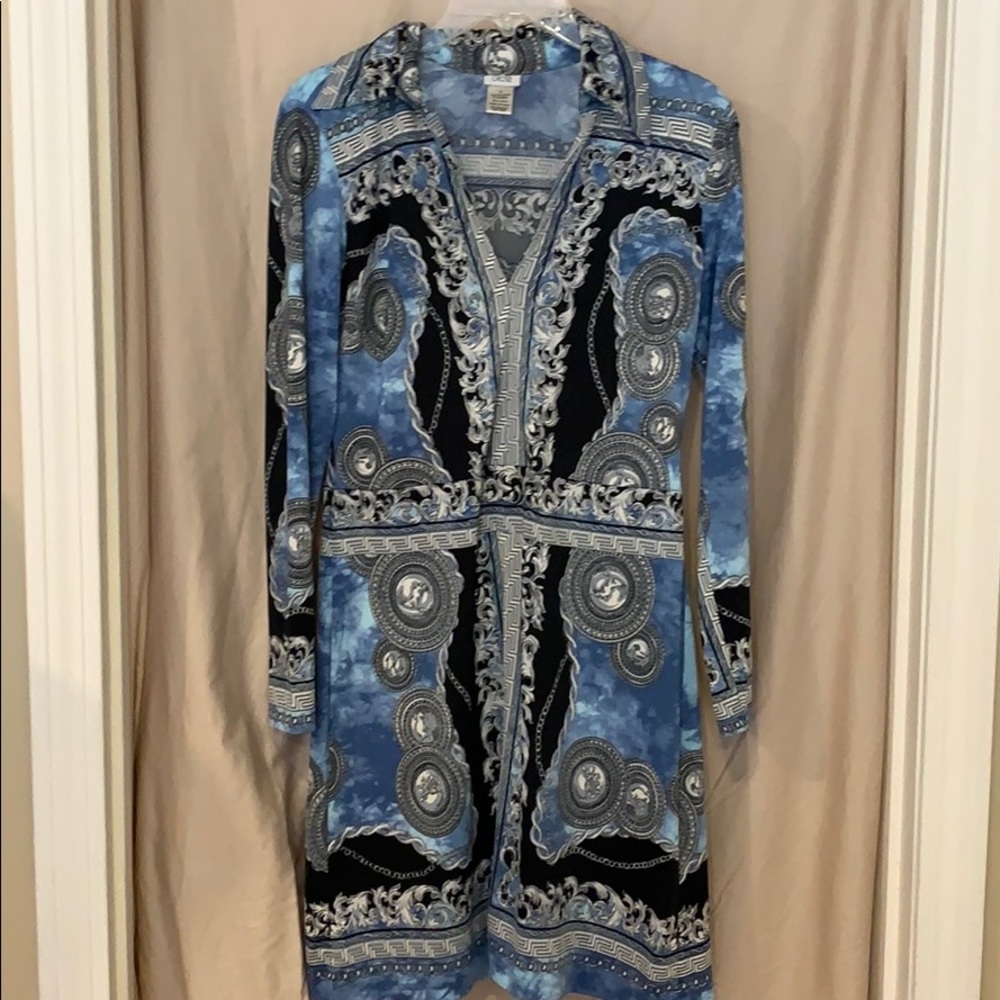 cache blue and black printed dress